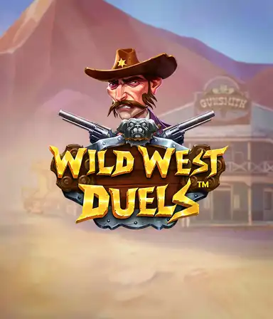 Step into the rugged world of "Wild West Duels" by Pragmatic Play, featuring a hardened gunslinger ready for a showdown. The image shows a fierce cowboy with crossed pistols, set against a dusty Western town. His intense eyes and elaborate attire highlight the theme of the Old West. The game's title is clearly displayed in a rustic font, complementing the action-packed theme.